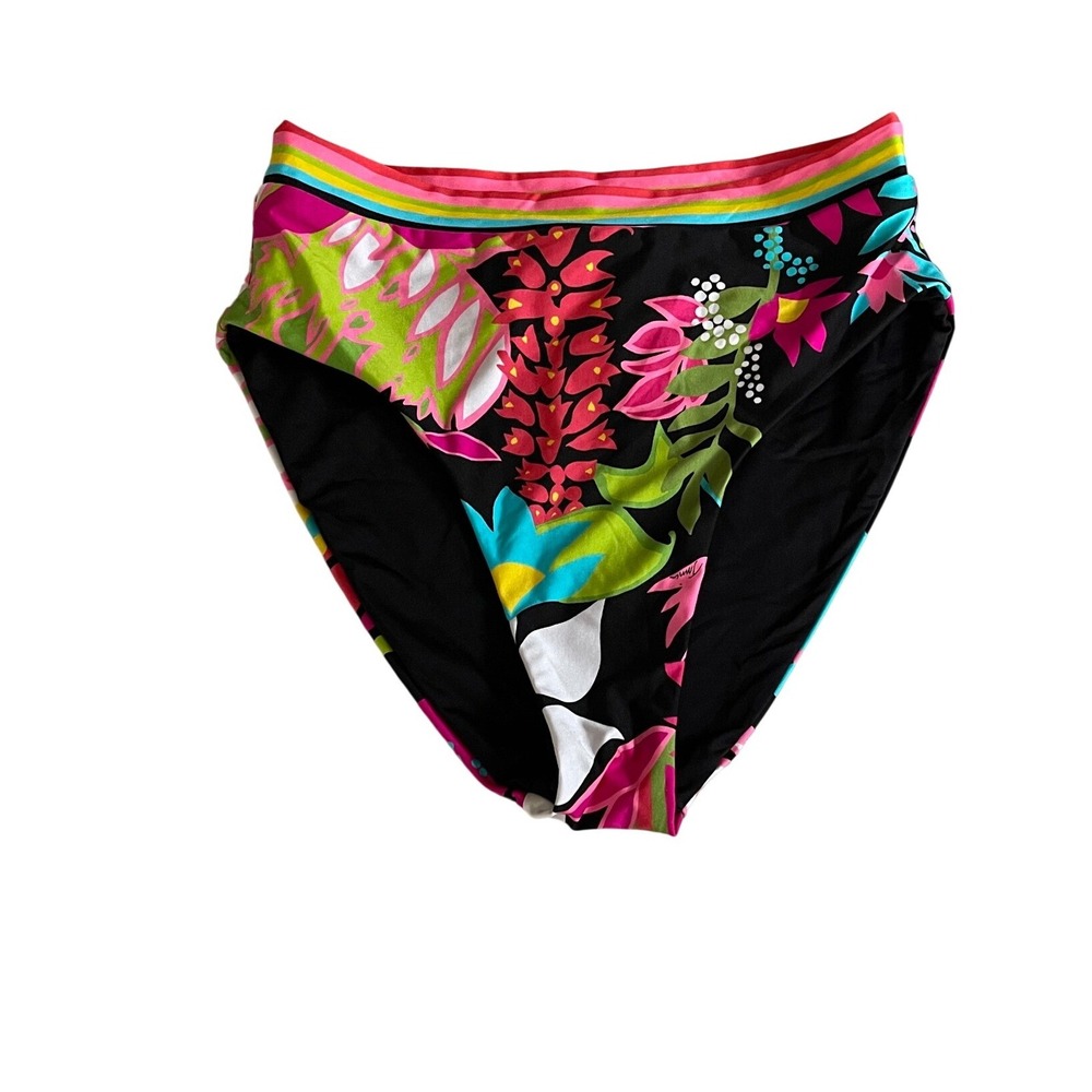 Trina Turk Womens High Waist Tropical Floral Bikini Bottom reversible Size 8 NEW